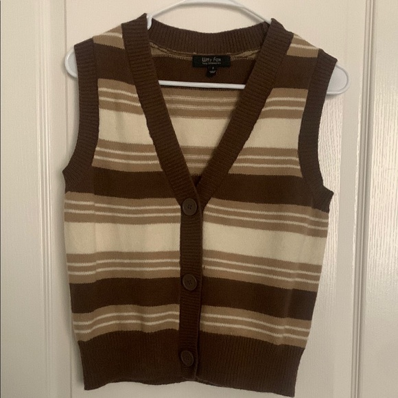 Witty Fox Jackets & Blazers - Brown & Cream Striped Knit Vest
